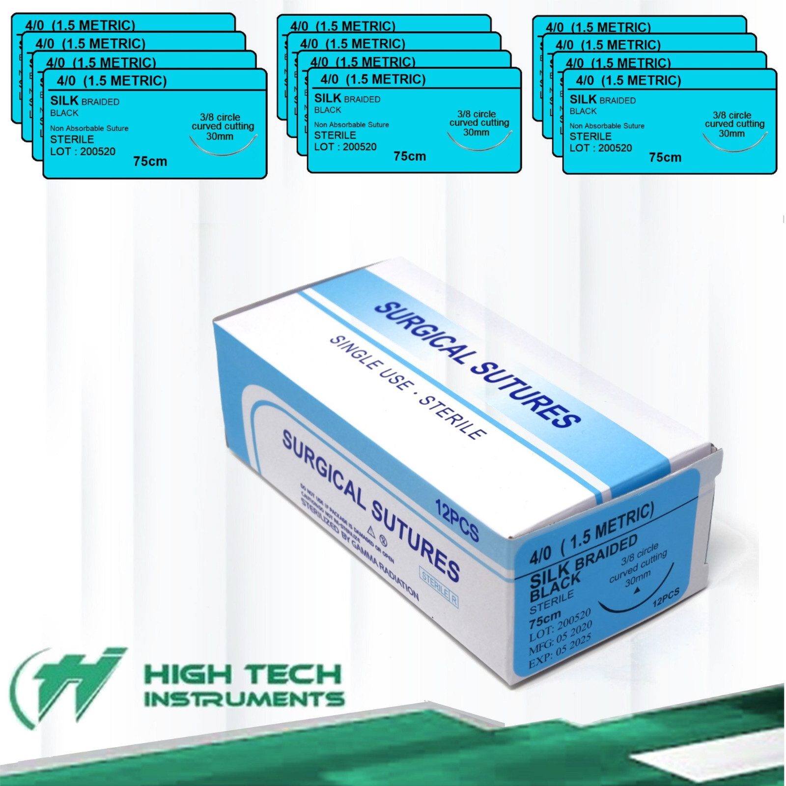Silk 4/0 Training Suture Emergency First Aid Home Wound Treating 12 Pcs