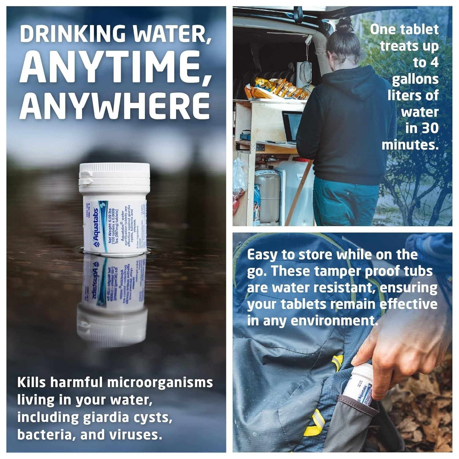 Portable Water Purification Tablets – Essential Survival Gear, 100 Tablets