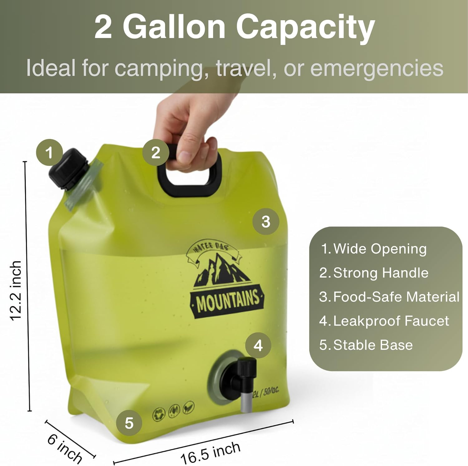 Camping Water Container 2 Gallon Collapsible Water Jug with Spout – Reusable Pla