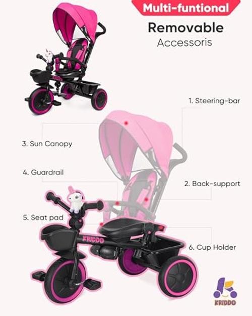 Pink Adjustable Tricycle Stroller for Toddlers 18 Months to 5 Years – 7-in-1