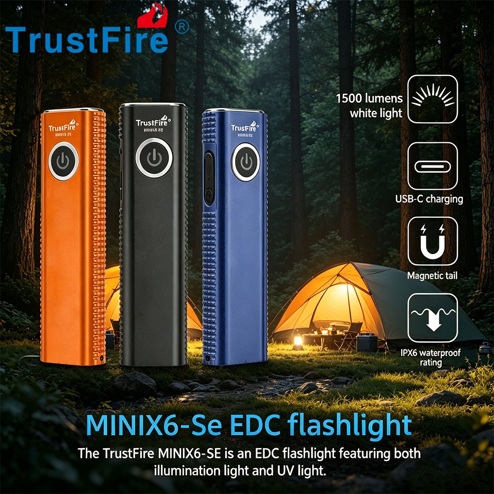 TrustFire 1500Lumen Flat LED Flashlight Magnetic Rechargeable led Torch UV Light