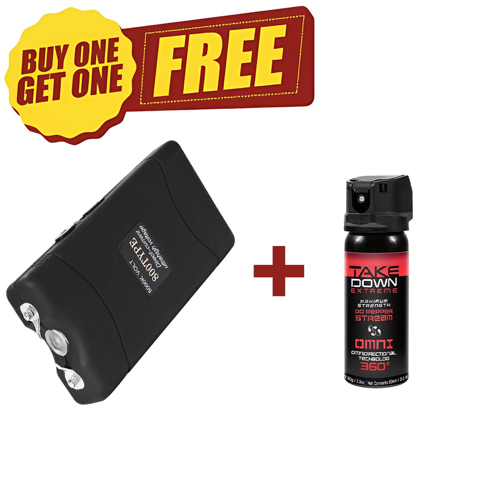StunGun Micro Mini BLACK 800 380 BV Rechargeable LED W/1Bottle Free Pepper Spray