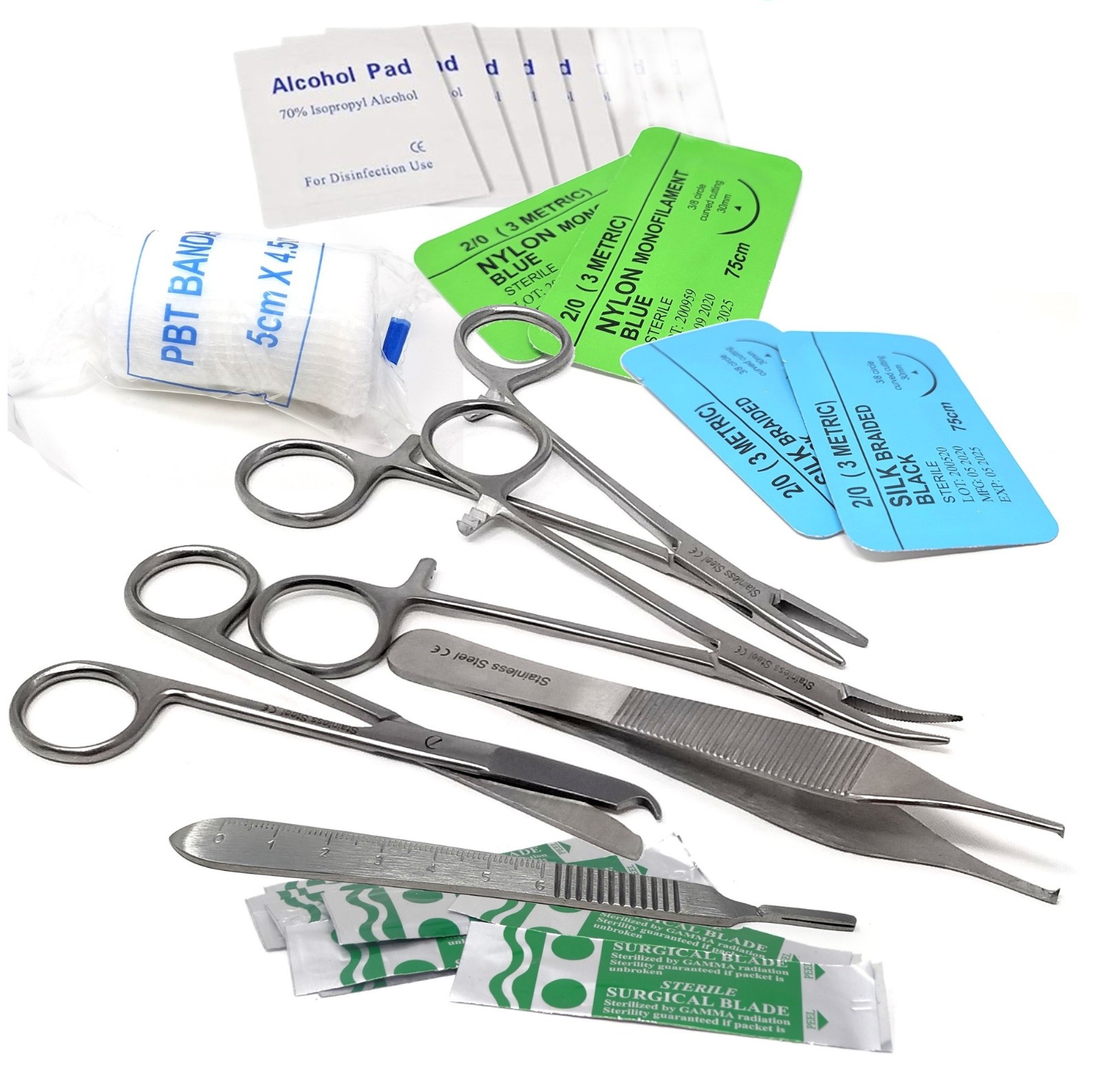 Practice Suture Basic First Aid Kit Training Emergency Trauma Survival 20 Pack