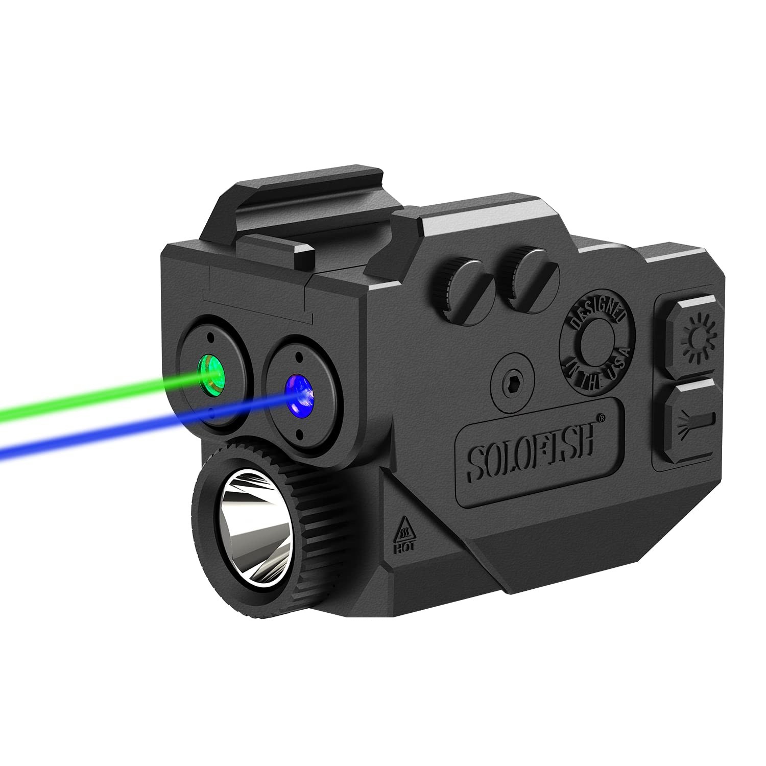 Solofish 500LM Tactical Rail Flashlight with Green Red Blue Beam & White LED