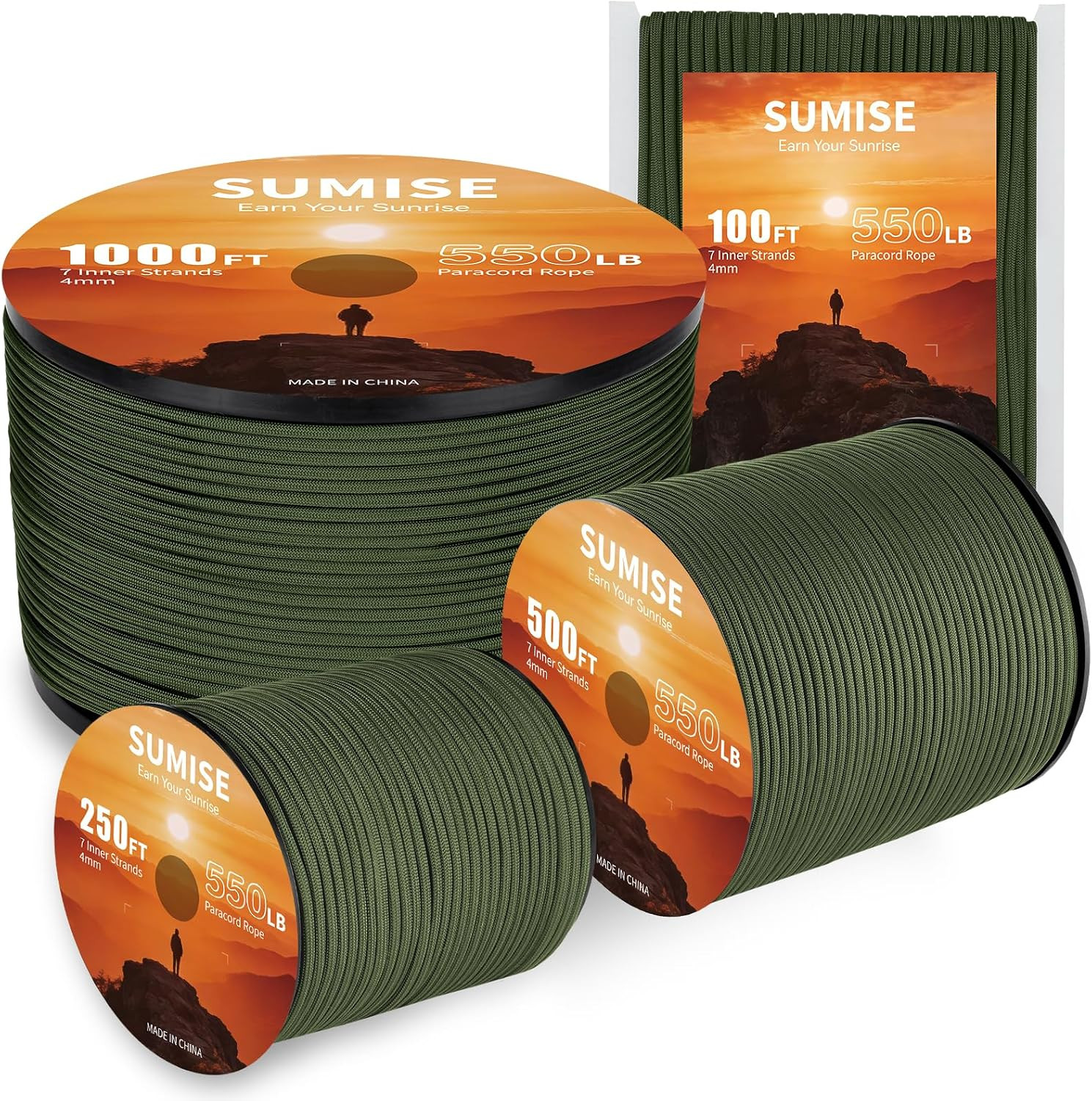 Paracord 550 Rope, 4Mm, 7 Strand Parachute Cord, 1000FT, Army Green | Camping, H