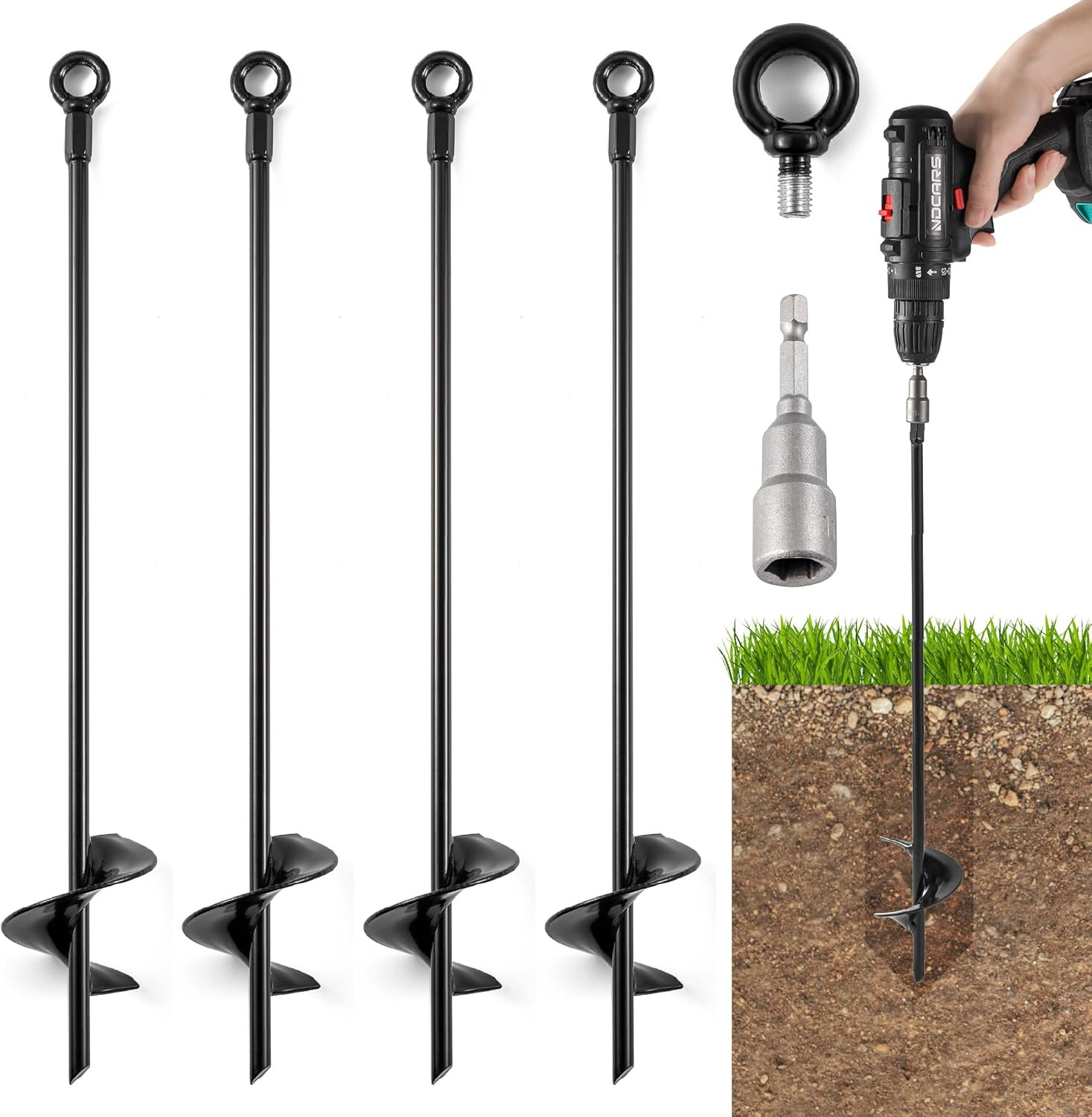 18” Heavy Duty Ground Anchors Screw-In Earth Stakes for Sheds Tents Carports