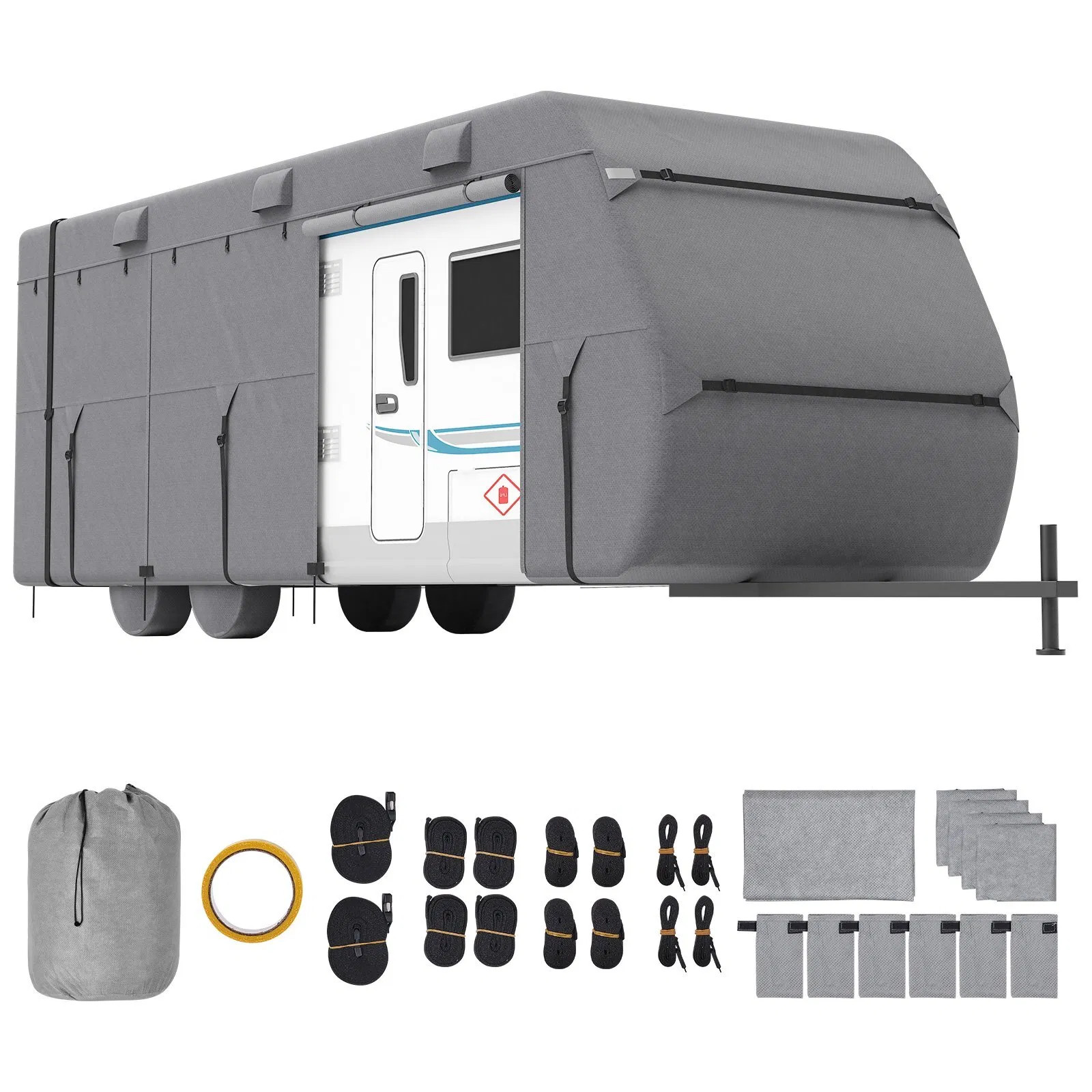 Travel Trailer Cover, 30-33 ft RV Cover, 4-Layer Non-Woven Fabric Camper Cover,