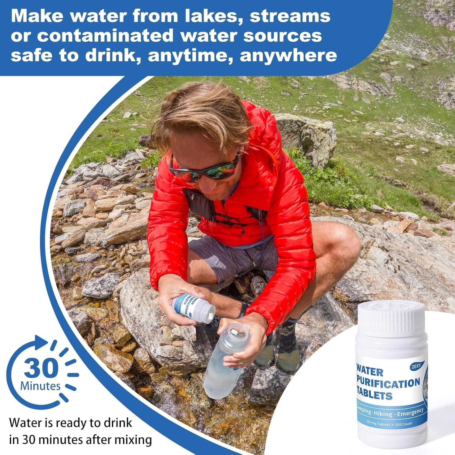 Water Purification Tablets 100 Count Emergency Drinking Water Treatment Camping