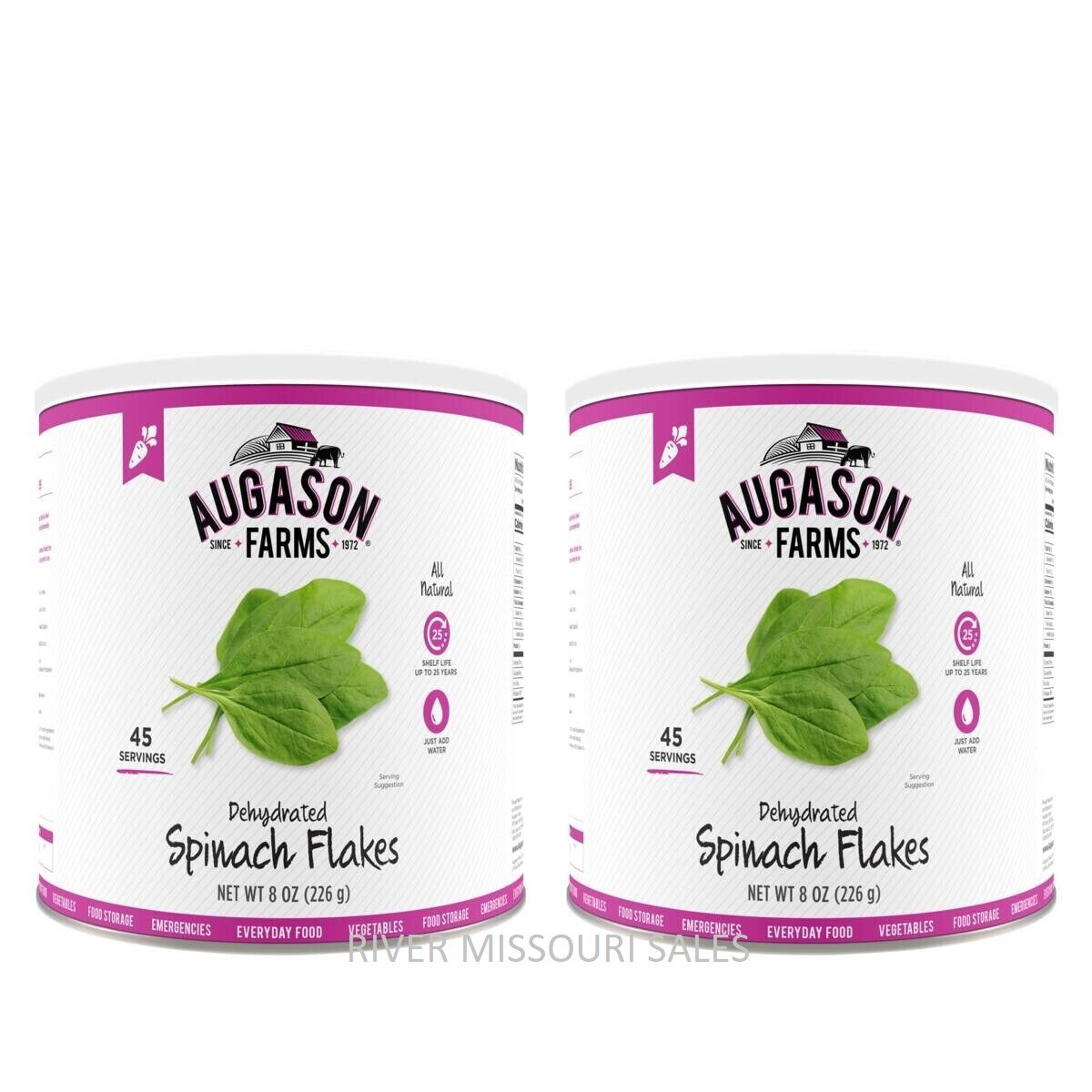 2 PACK – Augason Farms Dehydrated Spinach Flakes Emergency Prep Veggie, 25 Years