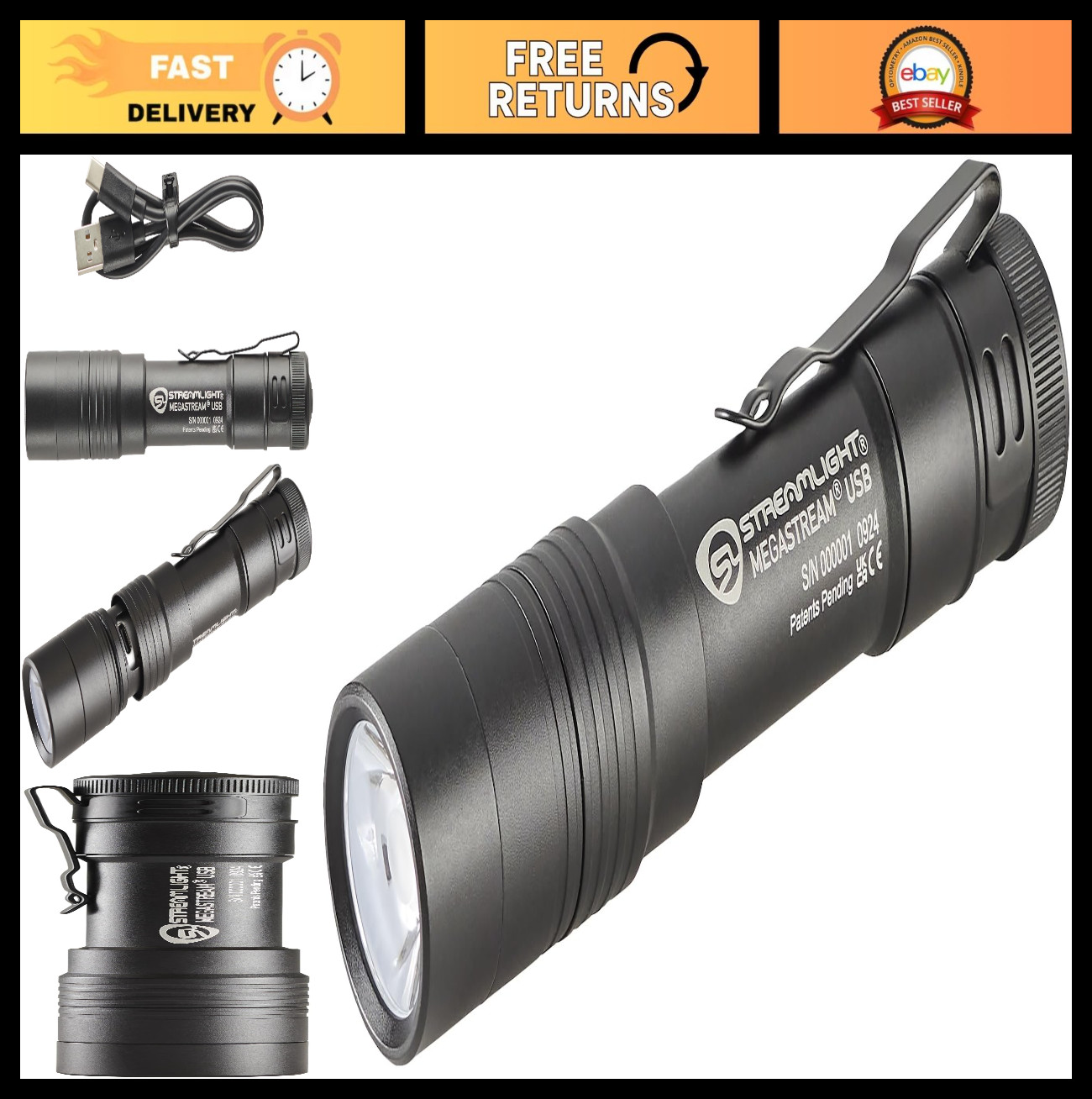 High-Performance 1800-Lumen Rechargeable EDC Flashlight with USB-C, Battery & Ho