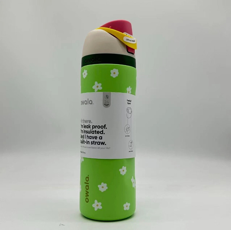 Owala FreeSip 24 oz Green flower Water Bottle With Straw