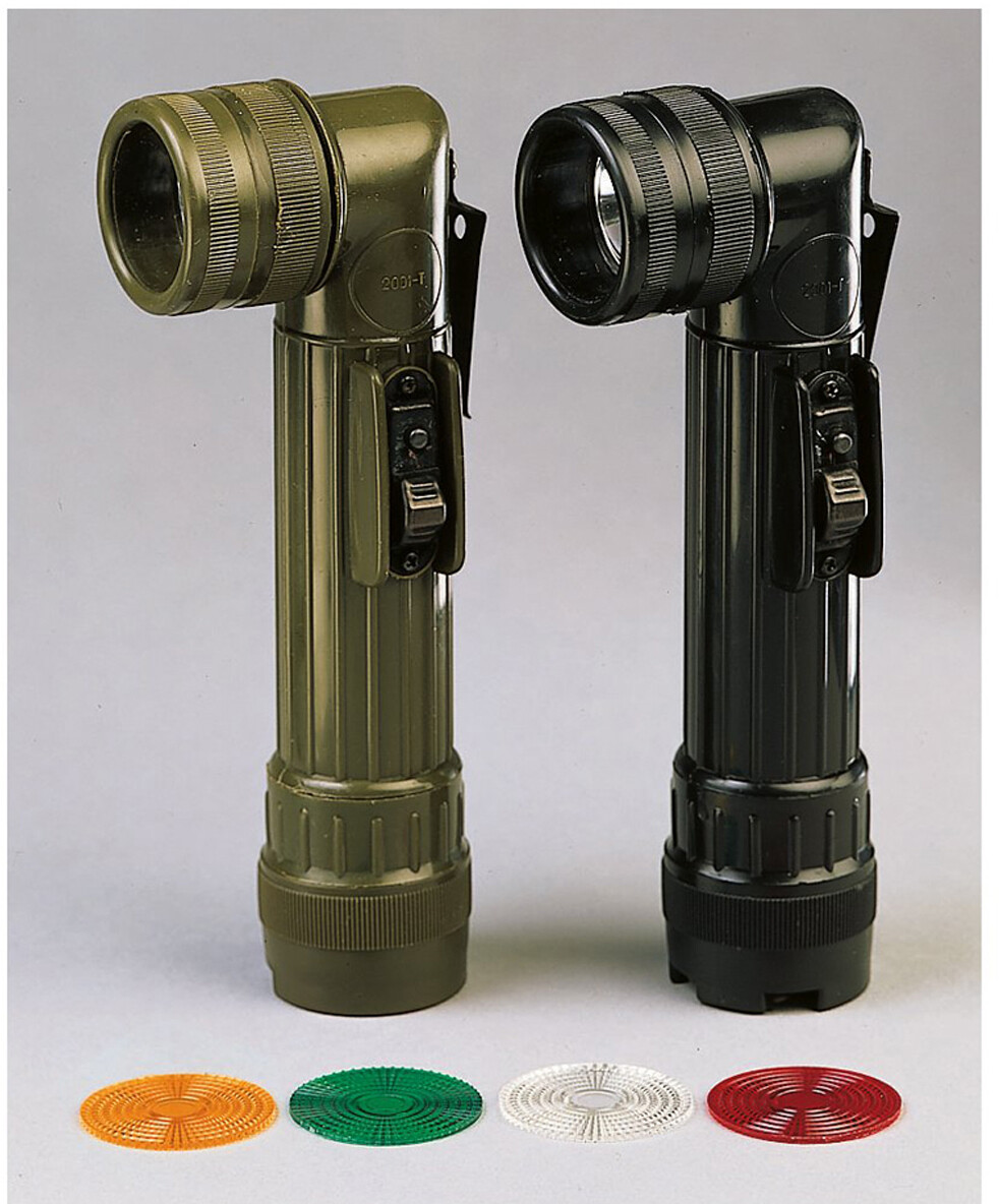 Angle Head Combat Flashlight Tactical Plastic C-Cell Battery with 4 Color Lenses