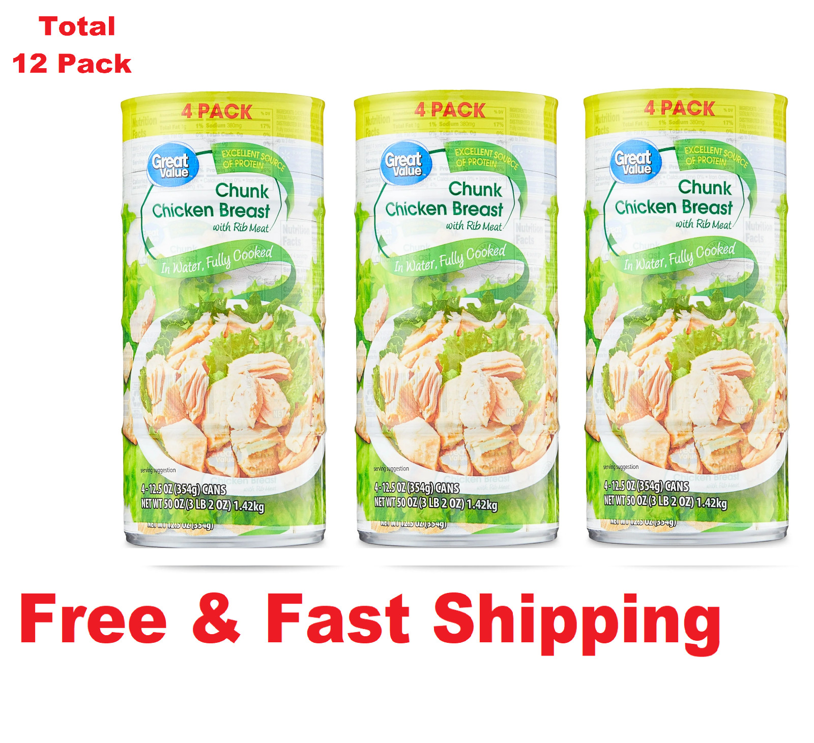 Great Value Chunk Chicken Breast, 12.5 Ounce Can (12 Pack)