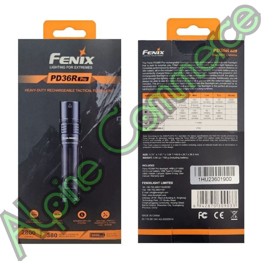 *1-Pack* Fenix PD36R Pro Rechargeable Flashlight 2800 Lumens Black PD36R
