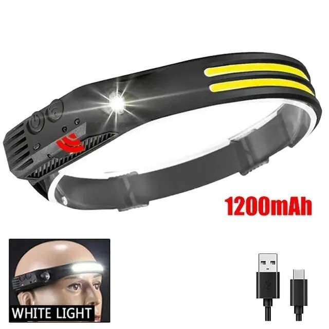 COB LED Headlamp USB Rechargeable Headlight Torch Work Light Bar Head Band Lamp
