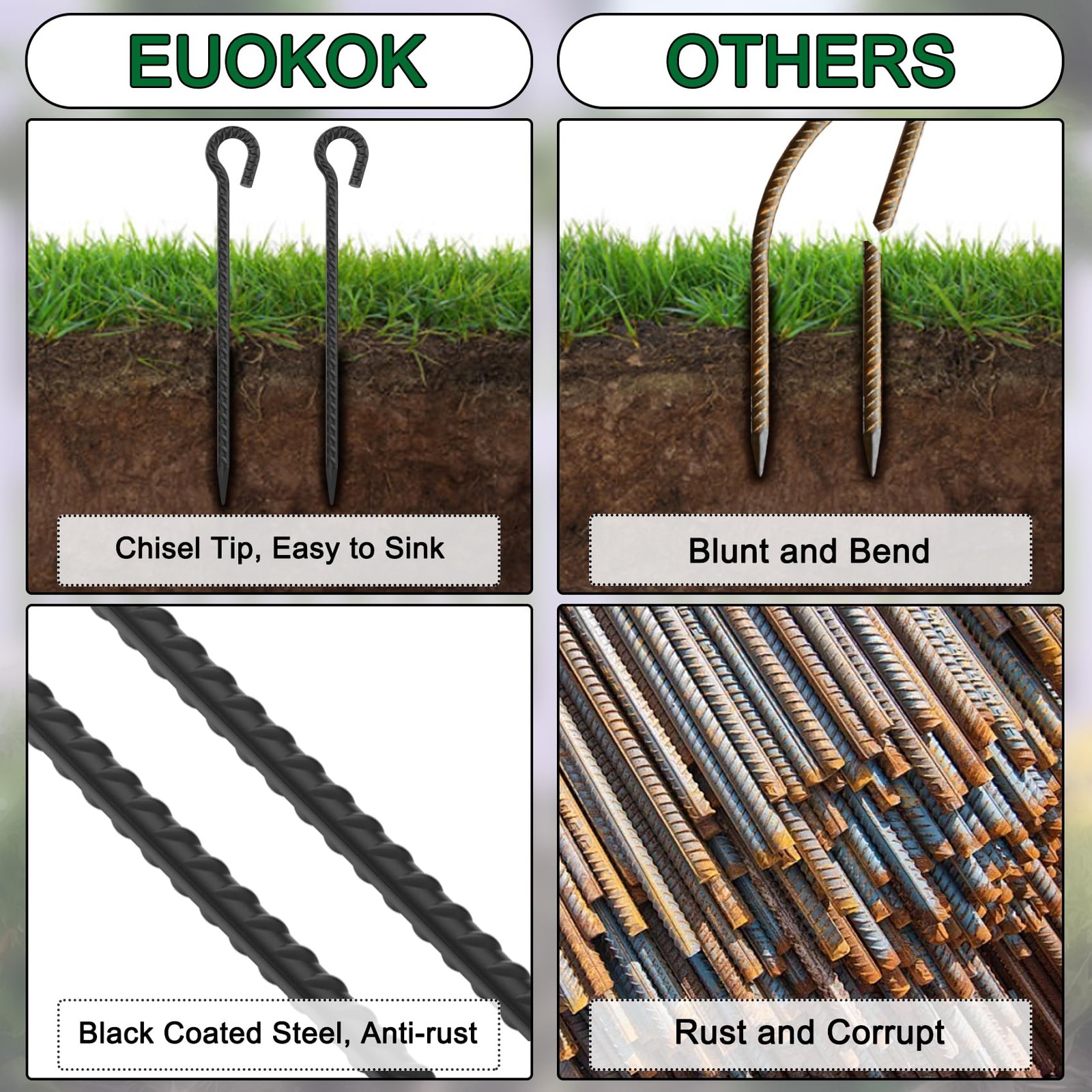 48 Inch Rebar Stakes 1/2″ Diameter 6 Pack, Heavy Duty Steel Ground Anchors wi…