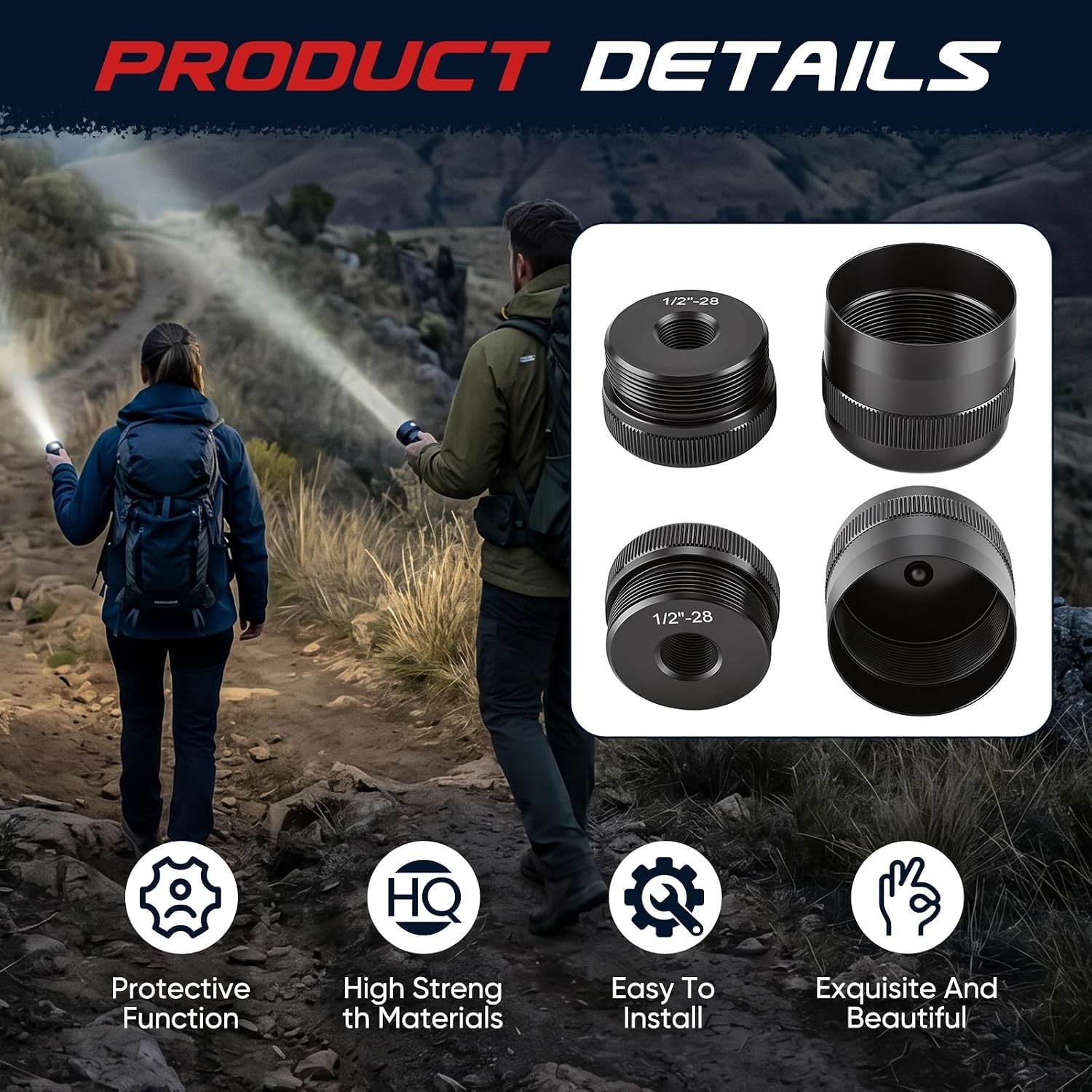 1/2″-28 Threaded Aluminum End Caps, for Maglite D Combo Cell Flashlight