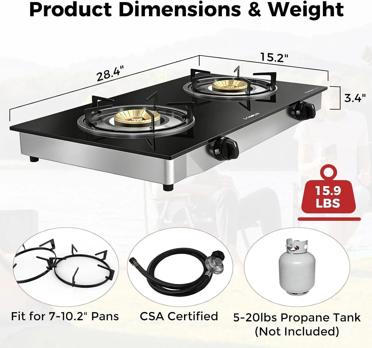 Compact 19000 BTU Propane Cooktop with Hose & Regulator – Ideal for Camping