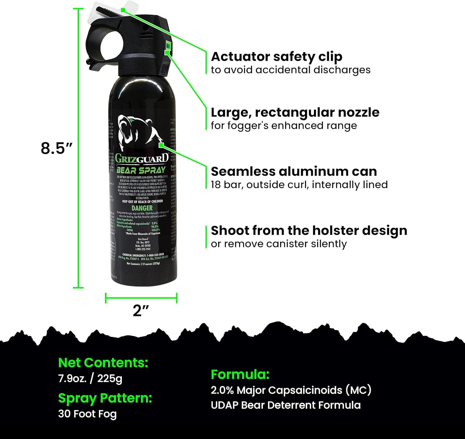 Griz Guard Bear Spray With Holster 2 Pack and Free Clip on Pepper Spray Keychain