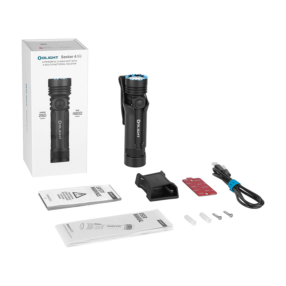 Olight Seeker 4 Pro Matte Black Flashlight, Versatile Holster, 4600L, Cool White