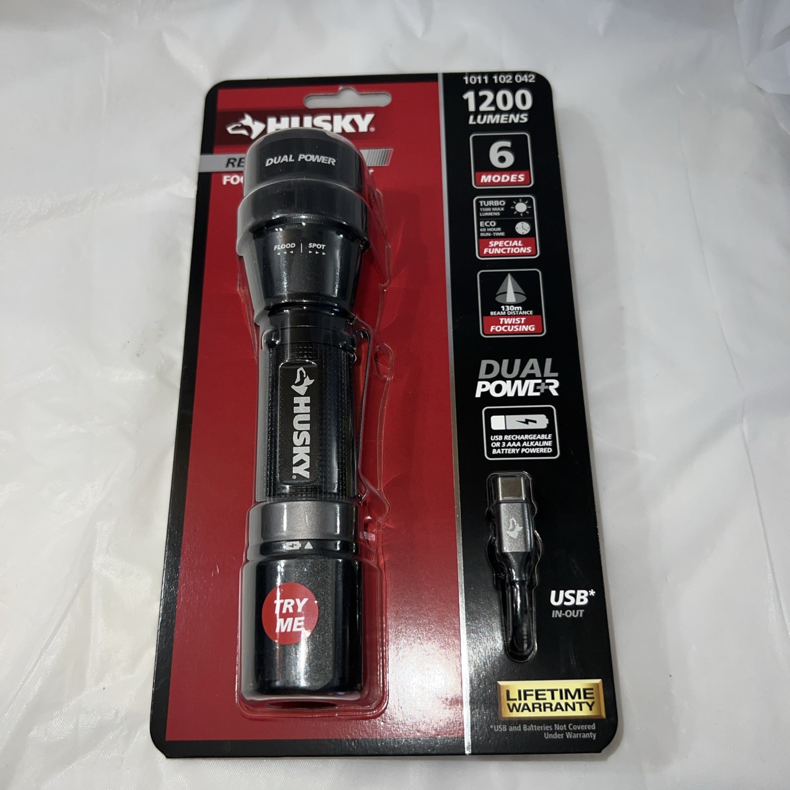 Husky 1200 Lumens Dual Power LED Rechargeable Focusing Flashlight (PVL-FLT-0020)