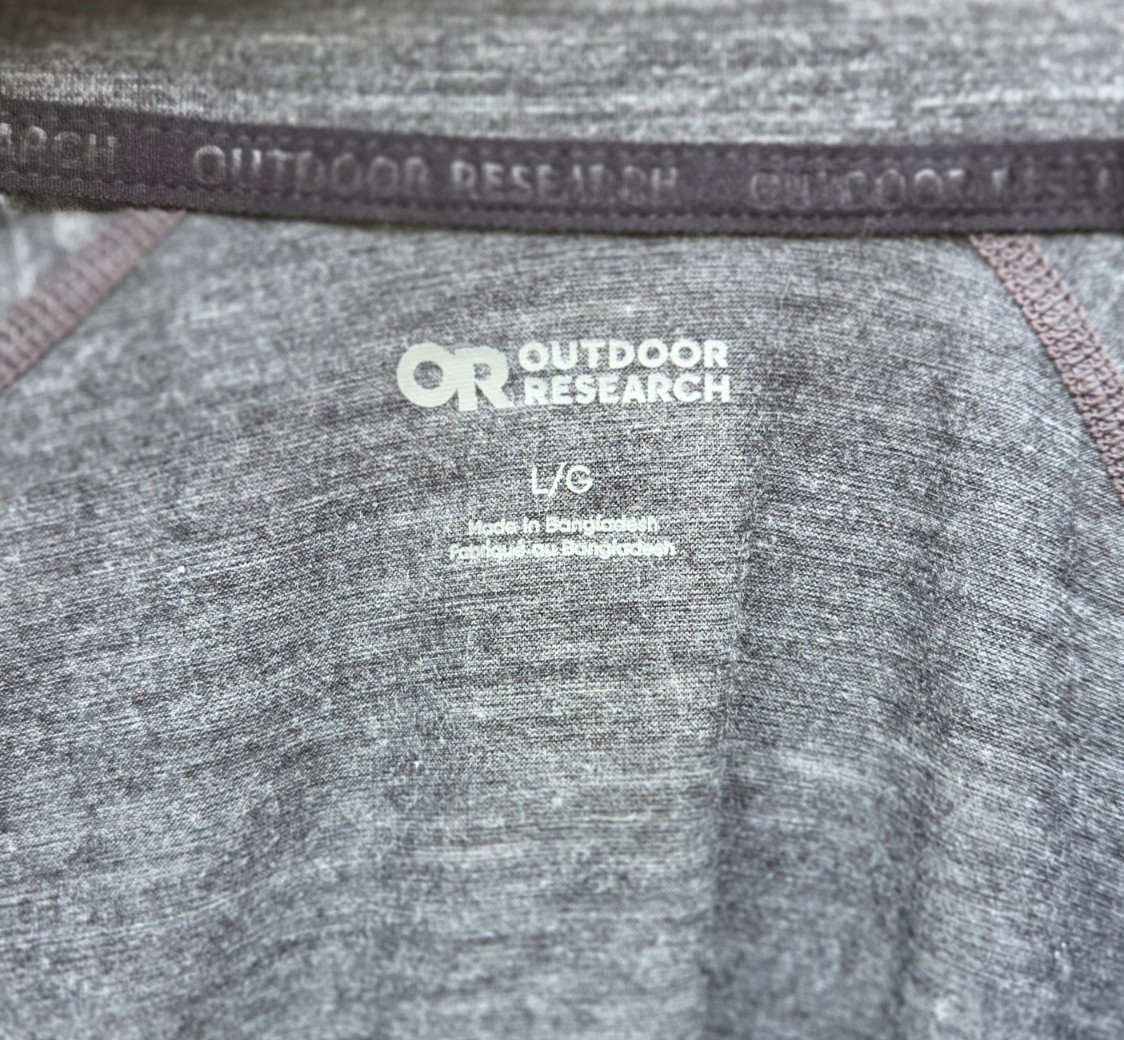 Outdoor Research OR Echo Wool Blend 1/4 Zip Mens L Charcoal Grey Hike Athlethic