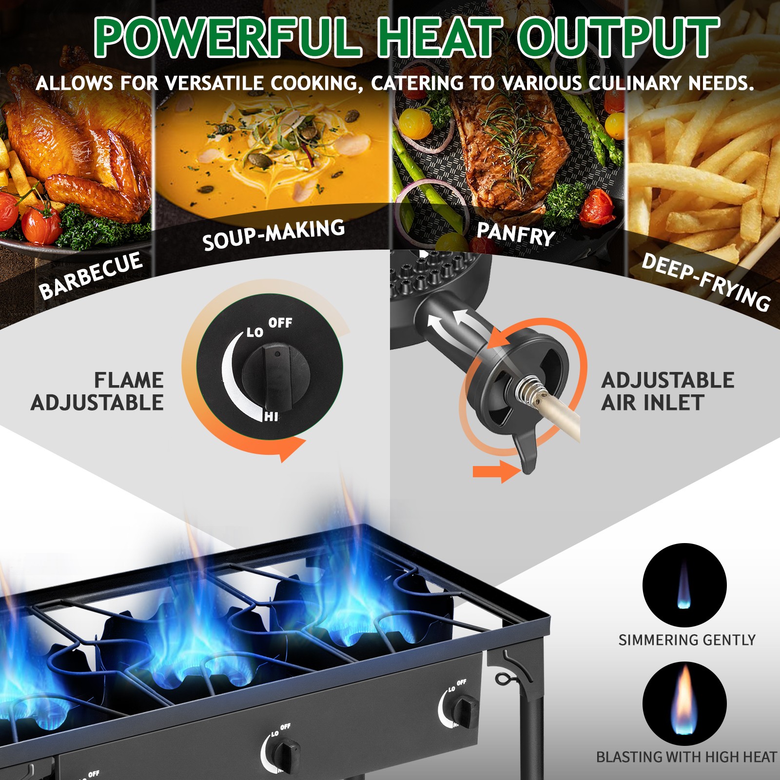 225000 BTU Powerful Three Outdoor Camping Gas Propane Stove with Removable Legs