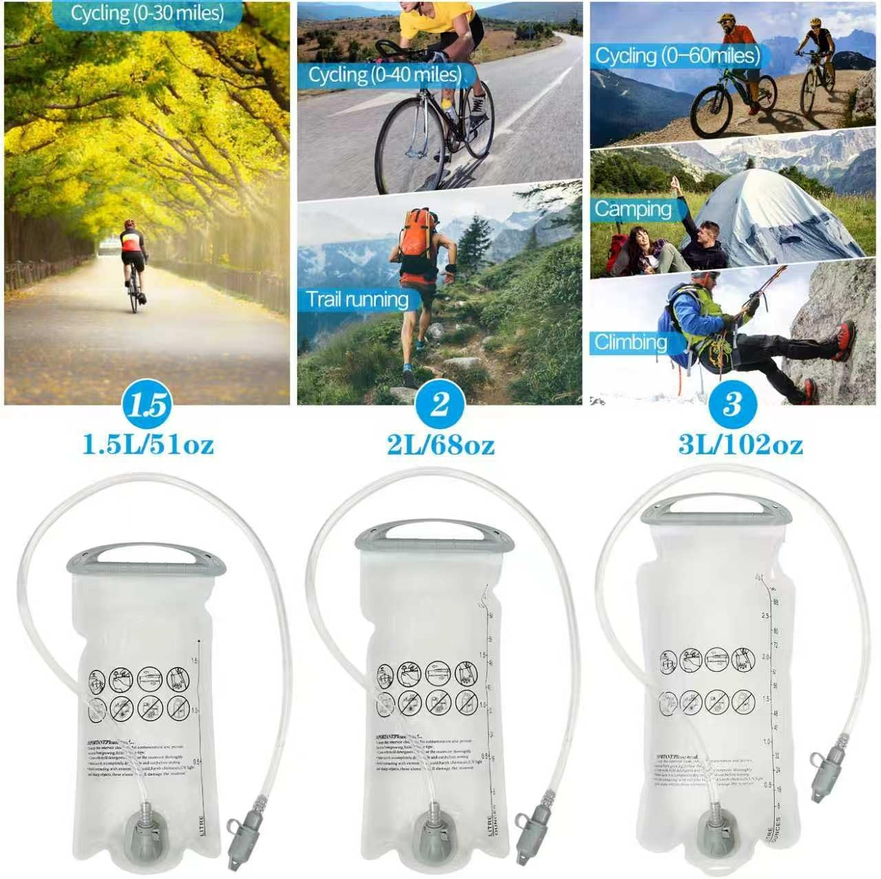 1.5L/2L/3L Hydration Bladder, Leakproof Water Bladde, for Cycling Hiking Camping