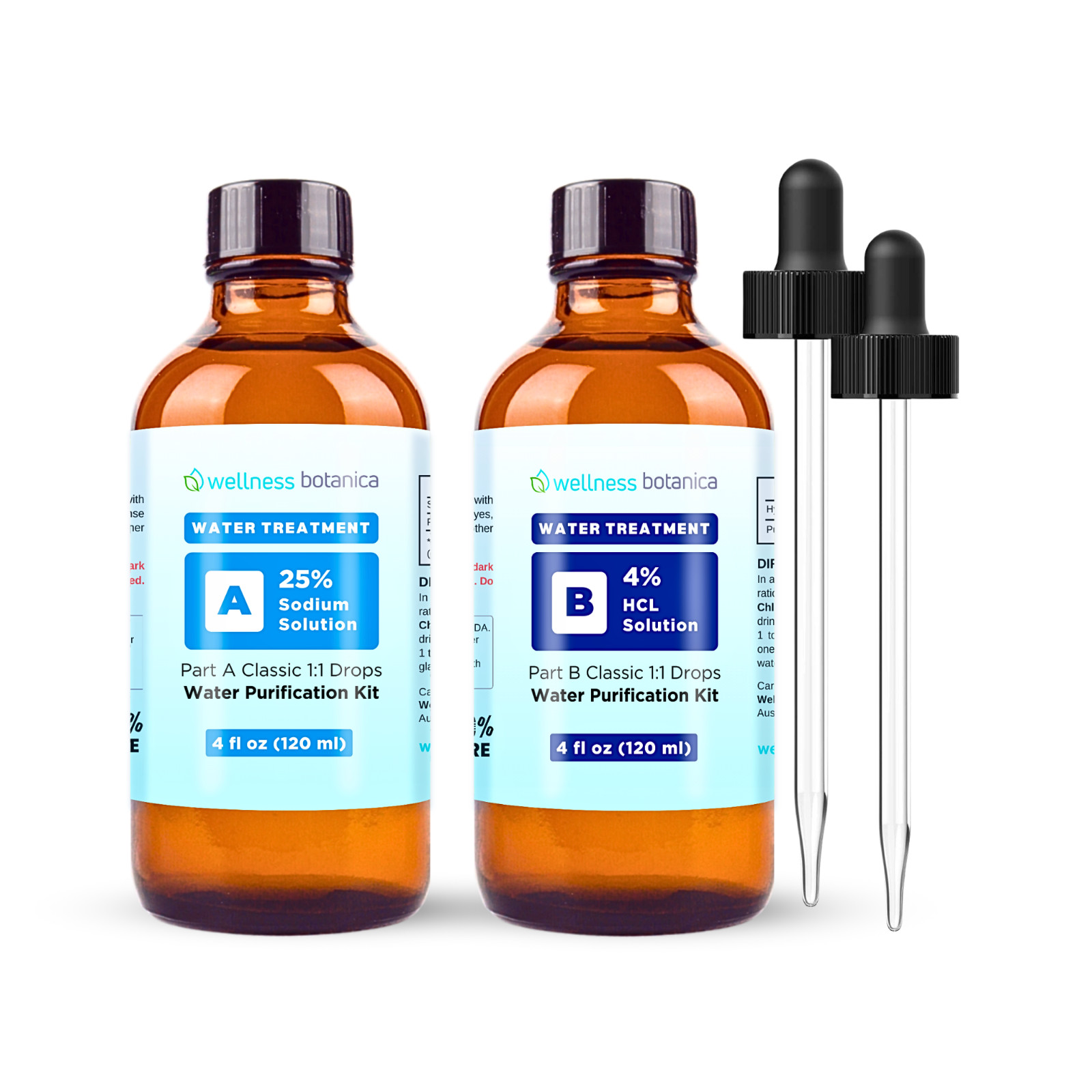 Water Purification Drops for Pets & Humans (Part A & B Kit 4oz in Glass)