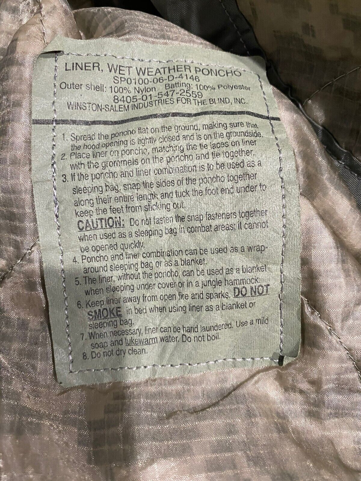 FADED USGI Military Army ACU Digital Wet Weather PONCHO LINER Woobie Blanket GC