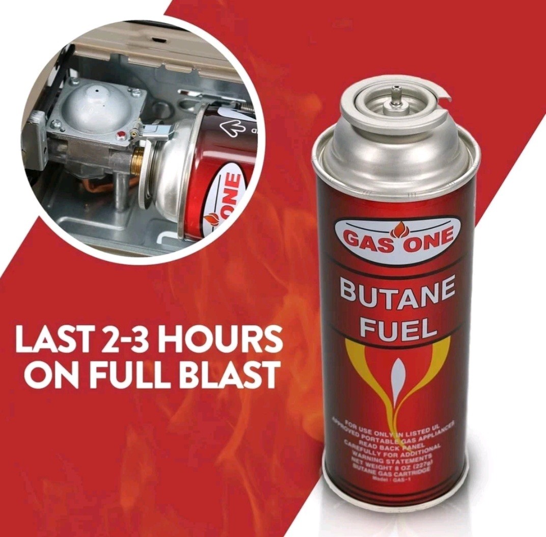 New Sealed GasOne 8oz Butane Fuel Canisters for Camping Stoves – 4 Pack