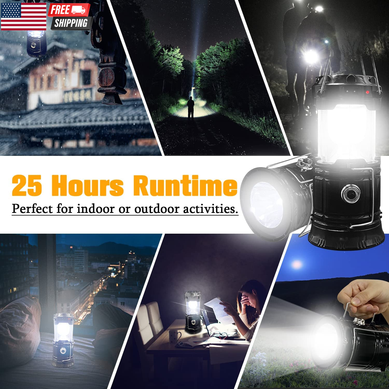 Collapsible Portable LED Camping Lantern Lightweight Waterproof Solar USB Recha