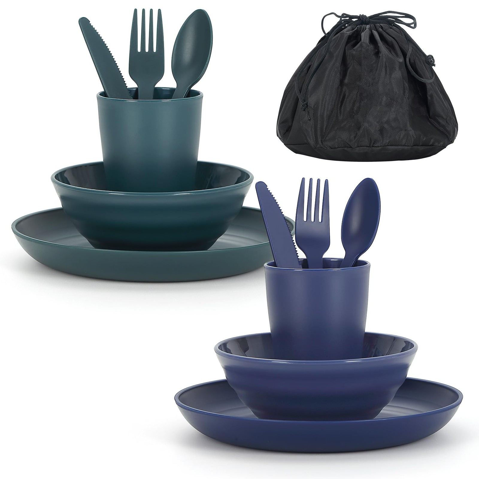 Camping Mess Kit for 2 with Bowl, Plate, Cup, Spoon, Fork, and Carry Bag, Pla…