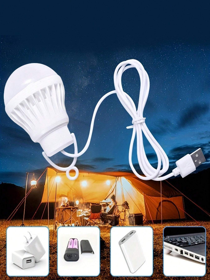 1pc White Led Bulb, Usb 5v, Low-Voltage, Suitable For Outdoor Camping, Booth NEW