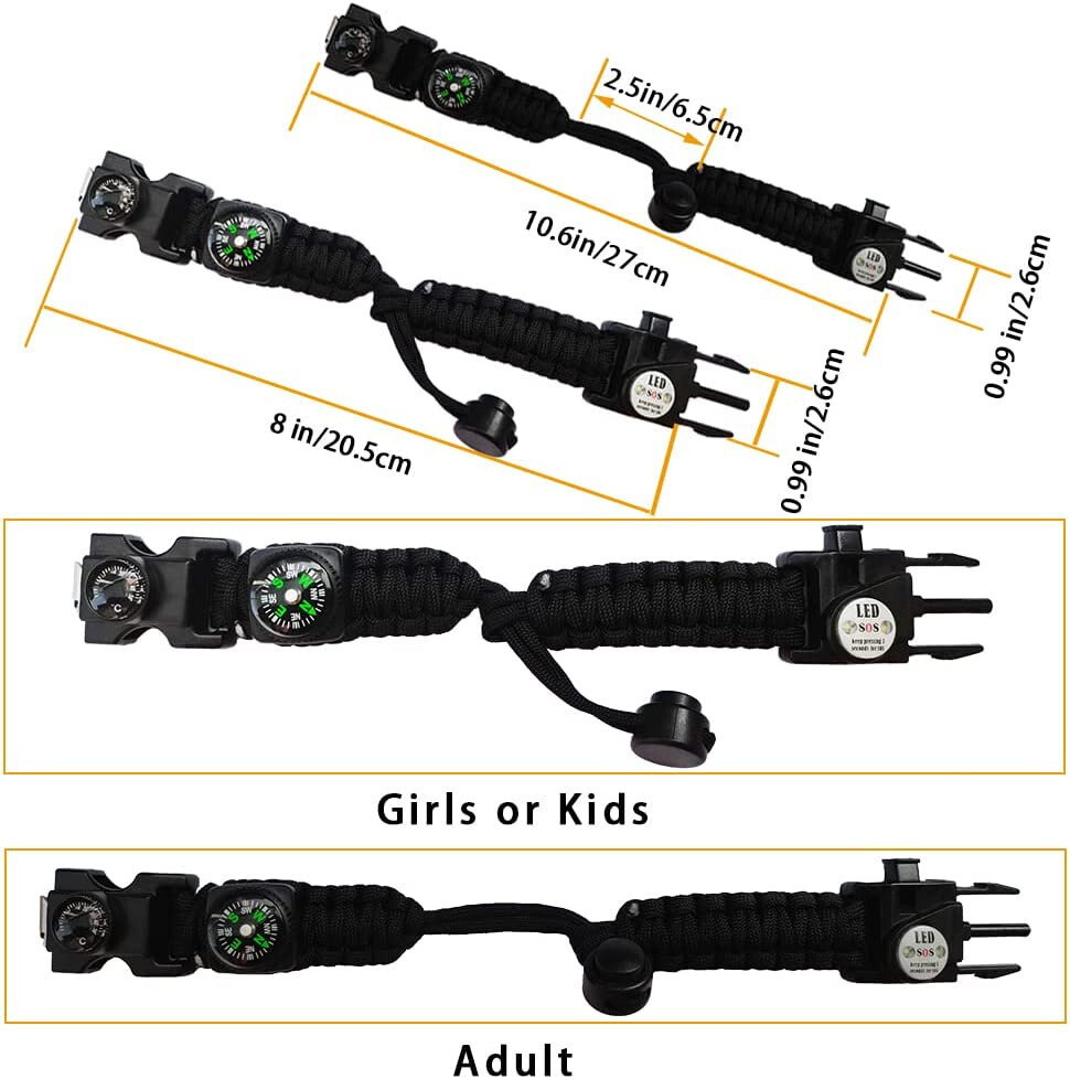 Paracord Survival Bracelet Waterproof Adjustable Fire Starter Compass Whistle US