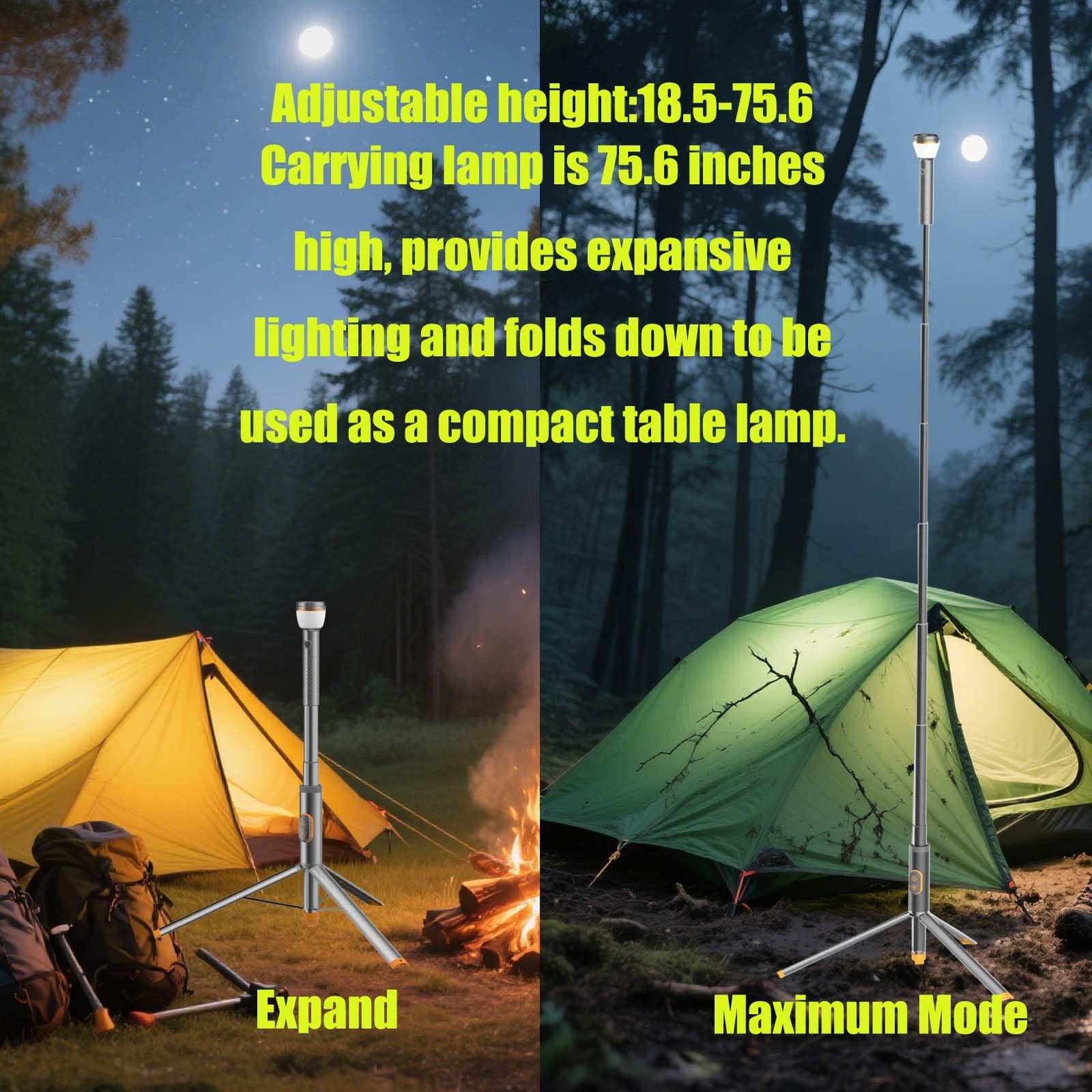 Telescopic Collapsible Camping Light – 800 Lumens, IP65 Waterproof, Remote Co…