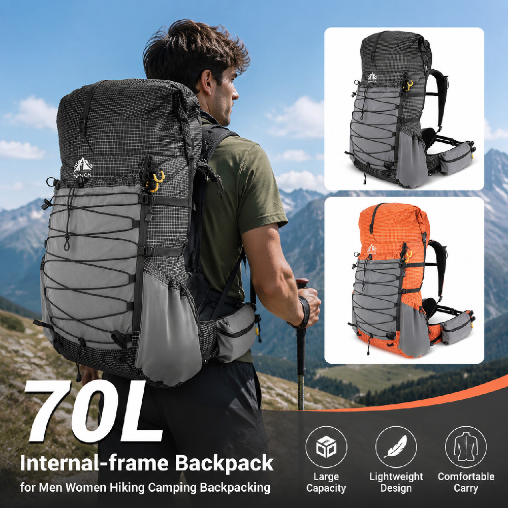 Internal Frame Camping Backpack 70L Lightweight Hiking Pack with Rain Cover