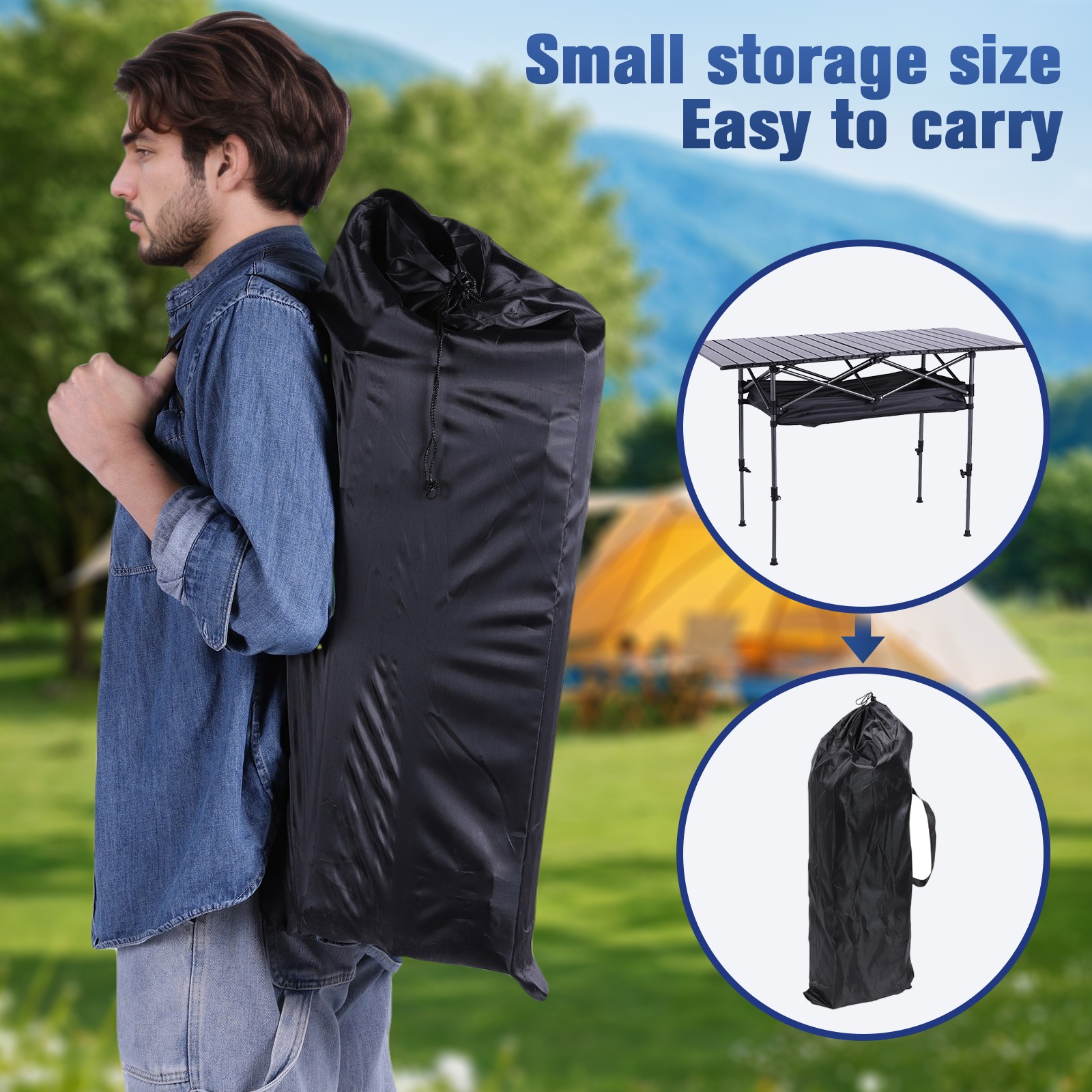 Adjustable Height Table Folding Portable Roll-up Camping Outdoor Picnic Table US