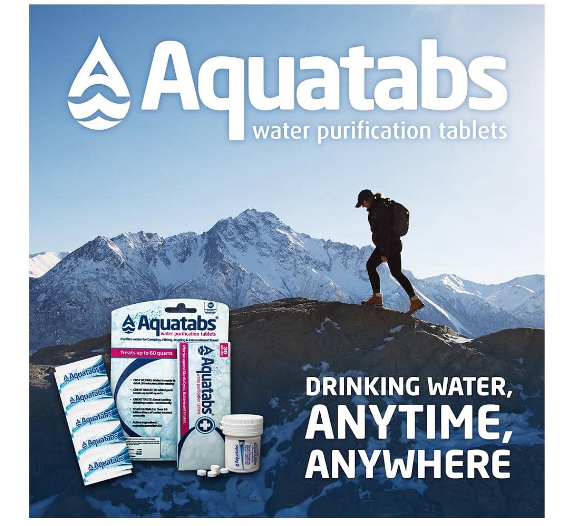 Aquatabs 397mg Water Purification Tablets (100 Pack). Survival Camping Overland