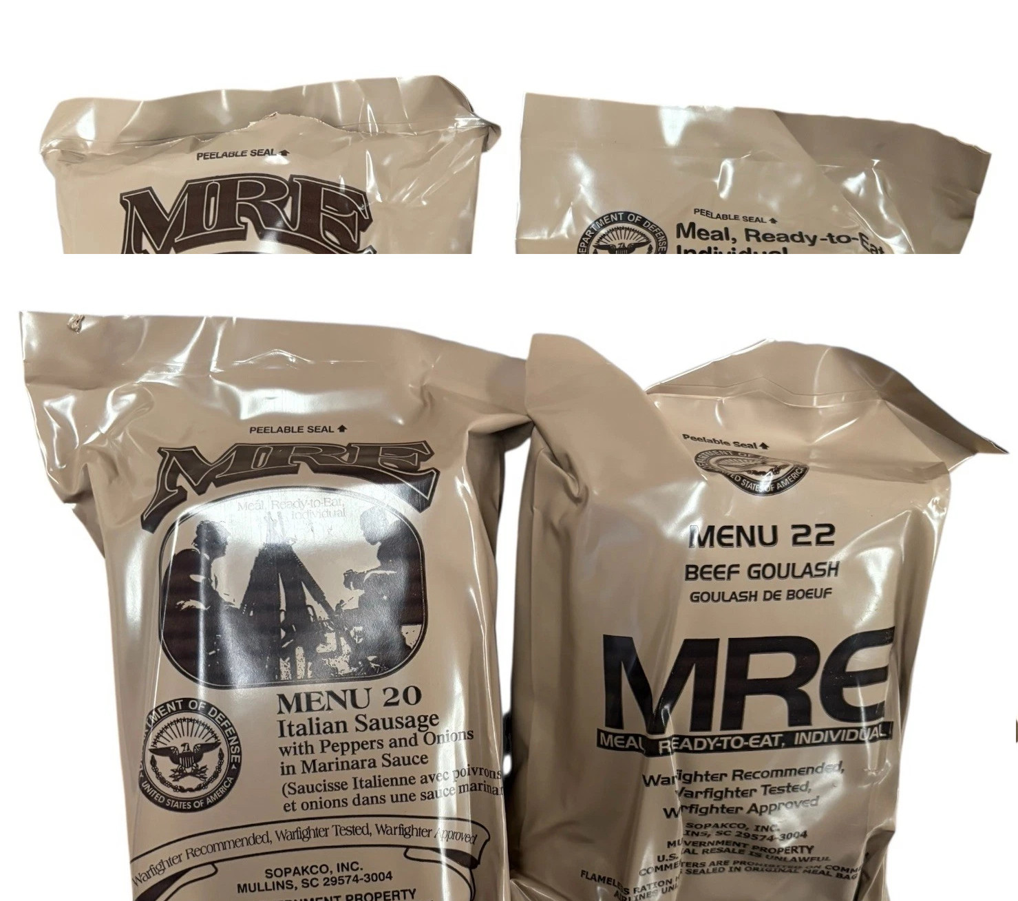 Government Issue U.S. Military MRE Case Ready to Eat Emer -Options 1,2,4-8 pack