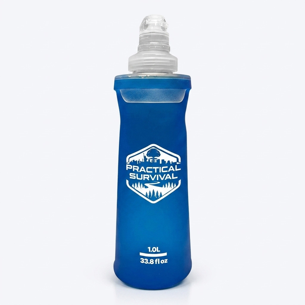 Practical Survival 1L Soft Flask Collapsible BPA-Free Bite Valve Hiking Running