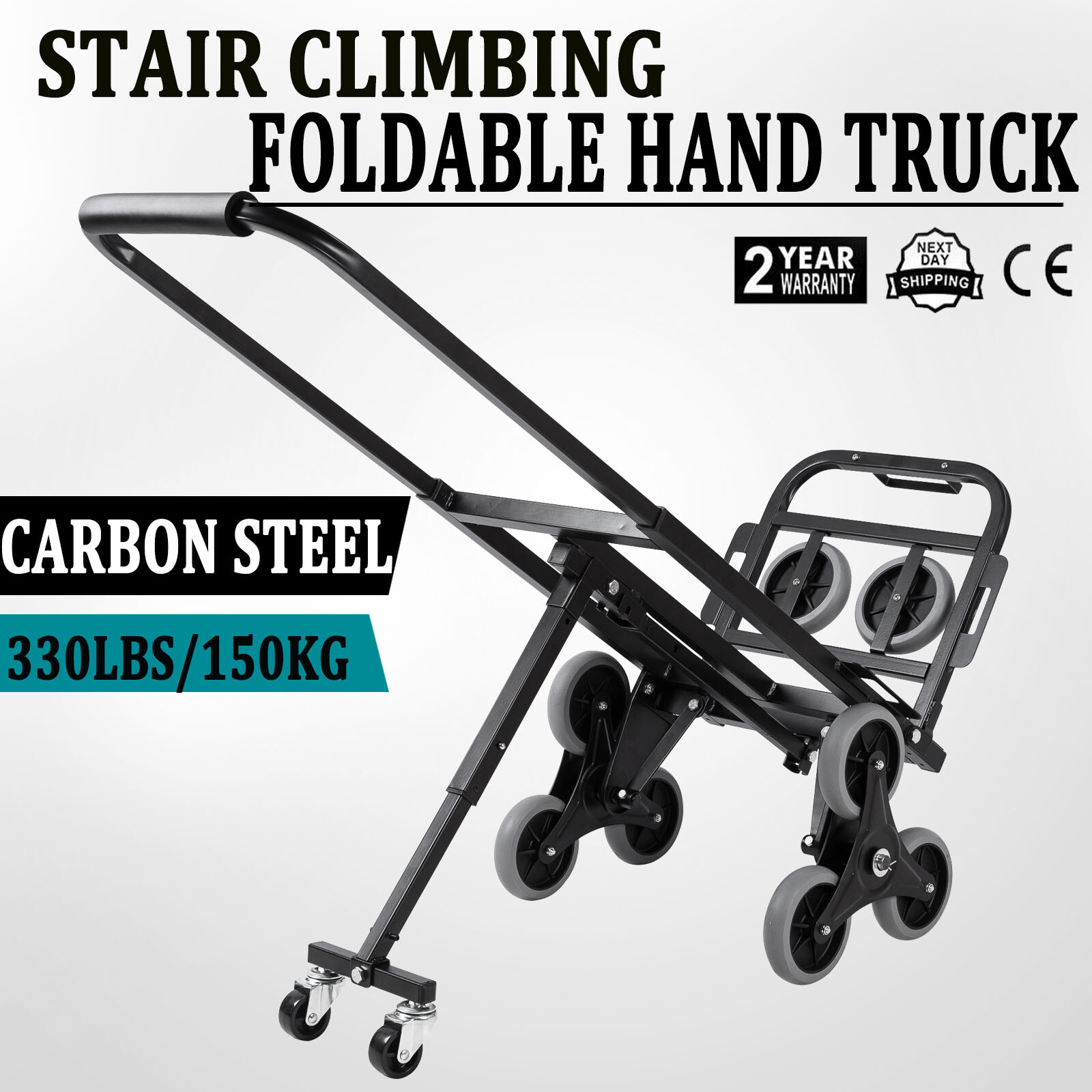 Folding Stair Climbing Cart Heavy Duty Hand Truck Utility Dolly W/Backup Wheels