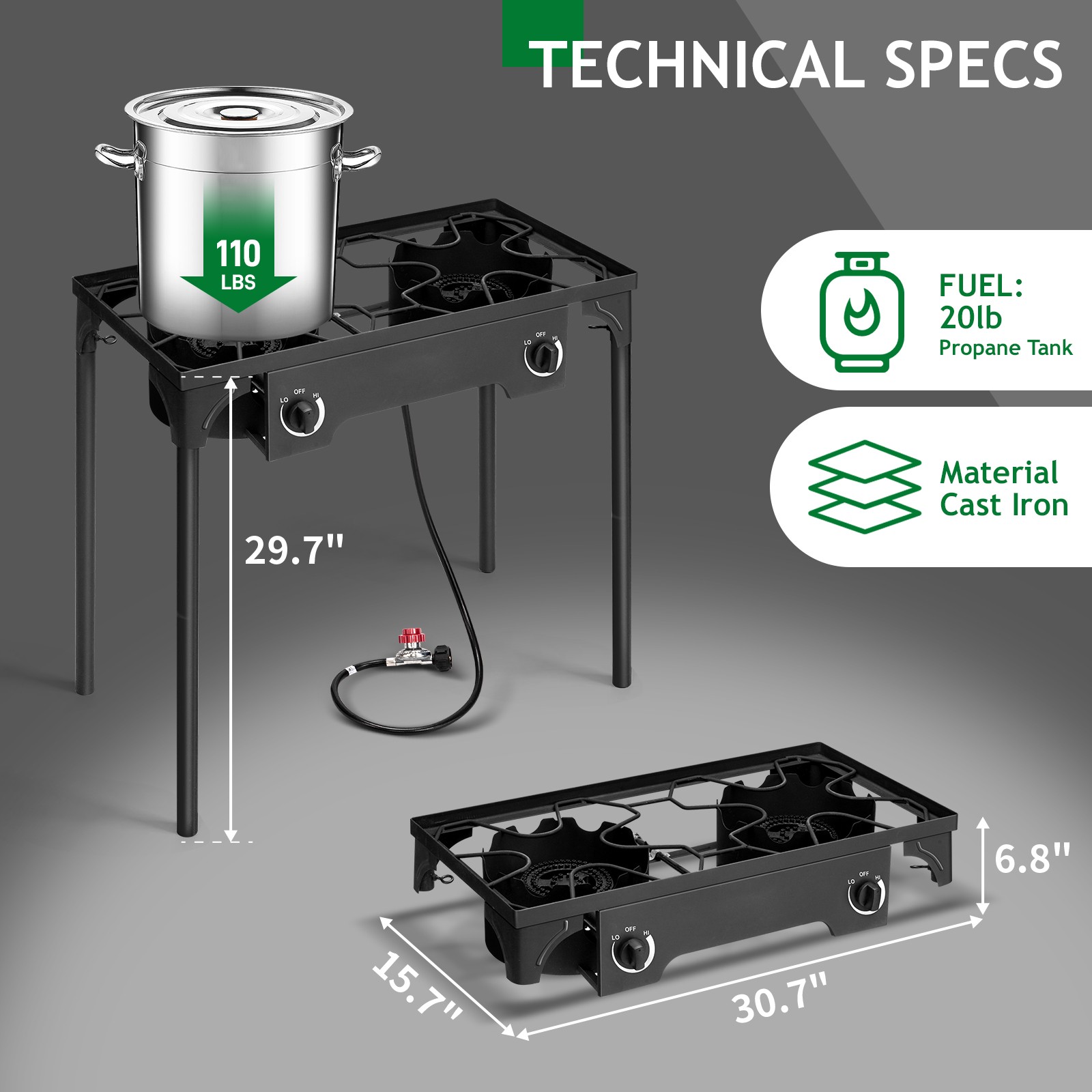 Professional Outdoor 150000 BTU Stove Propane 2 Burner Portable Cooker BBQ Grill