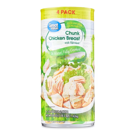 Great Value Chunk Chicken Breast 12.5 oz Cans 4 Pack Protein Ready to Eat Food