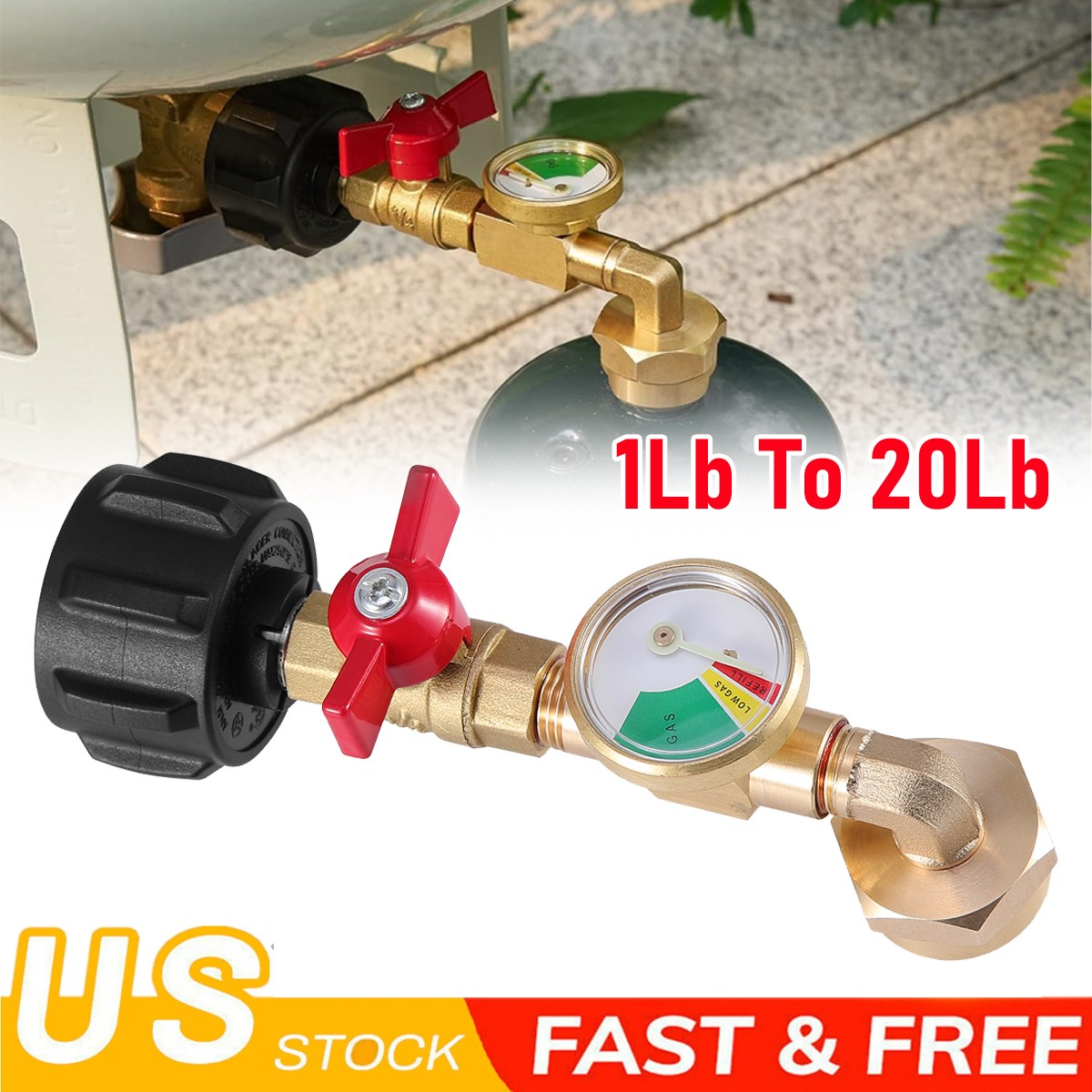 1Lb To 20Lb Tank Propane Refill Adapter With Gauge And ON-Off Control Valve US