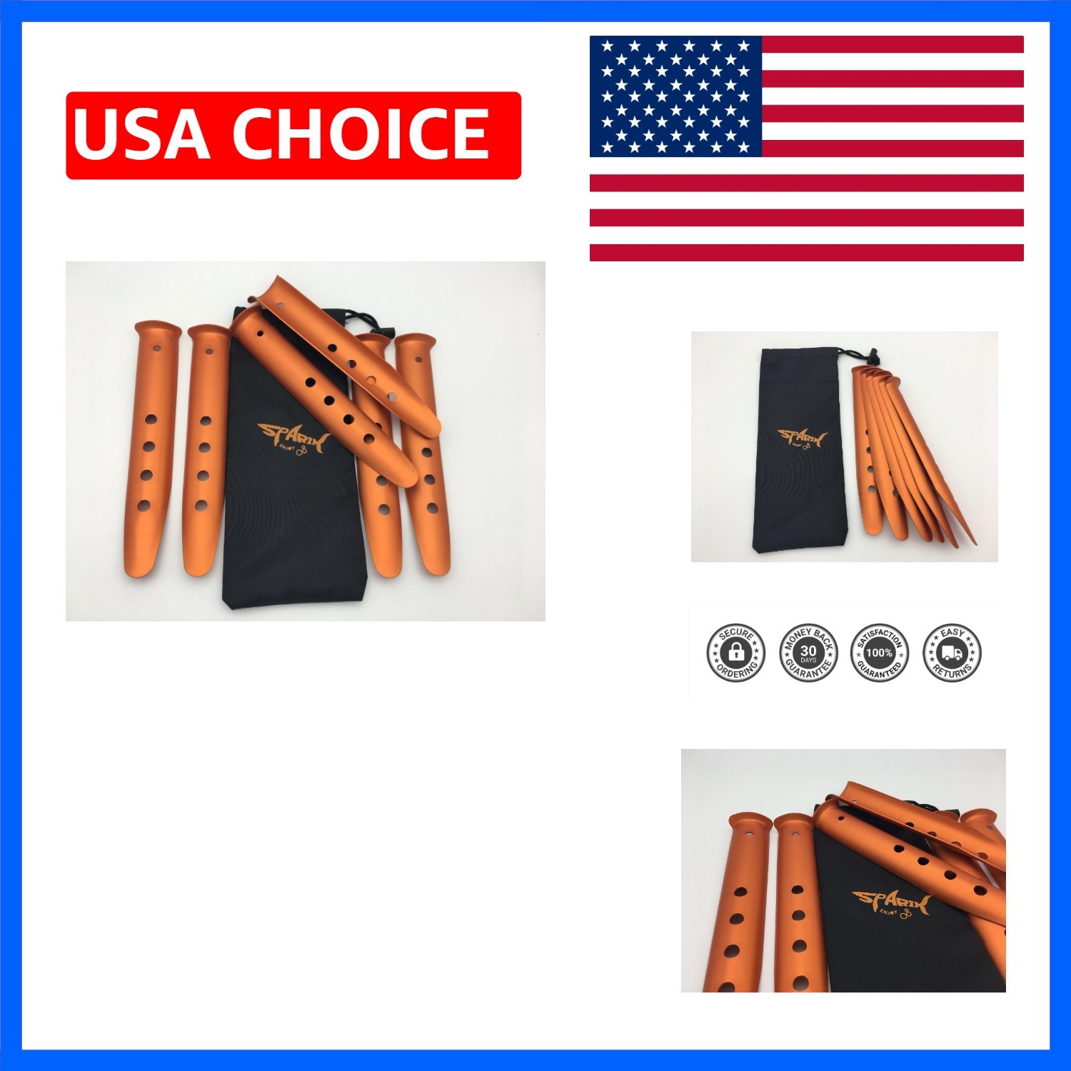 9 Inch Pack of 6 Orange Color Aluminum Tent Stakes for Camping/Trip/Hiking/Ba…