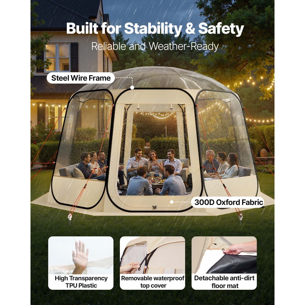 Transparent 12×11.1 ft Pop‑Up Bubble Tent 10‑12 Person Outdoor Dome Shelter