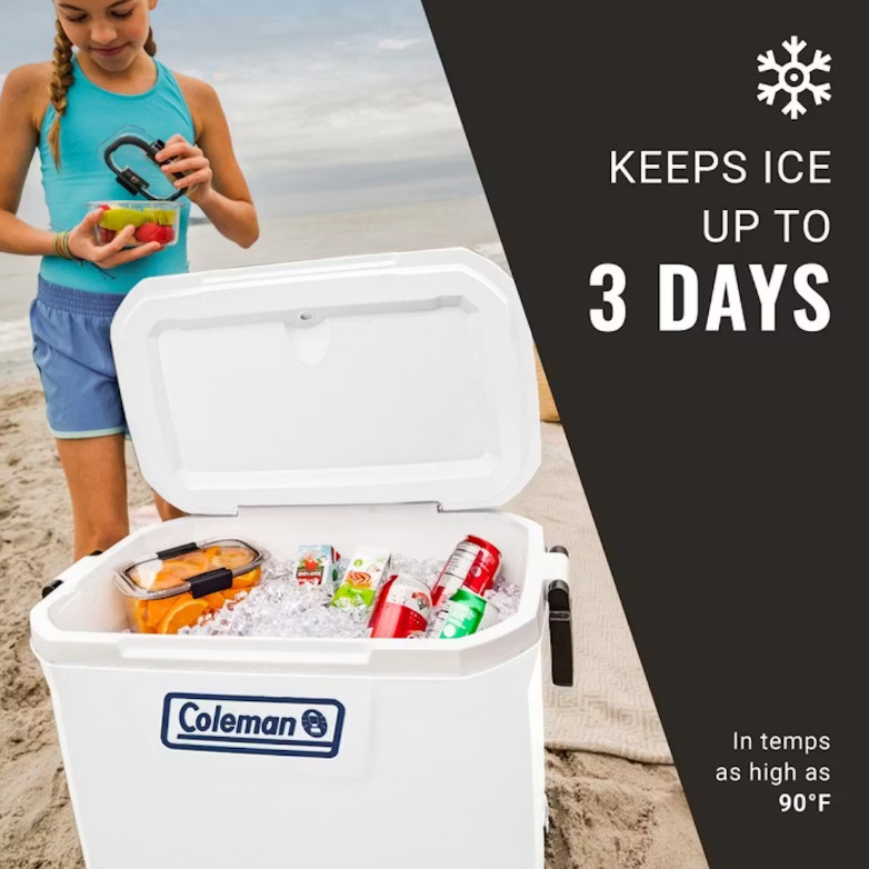 New Coleman 52 Qt Marine Chest Cooler White 80 Can 3-Day Ice Retention USA Made