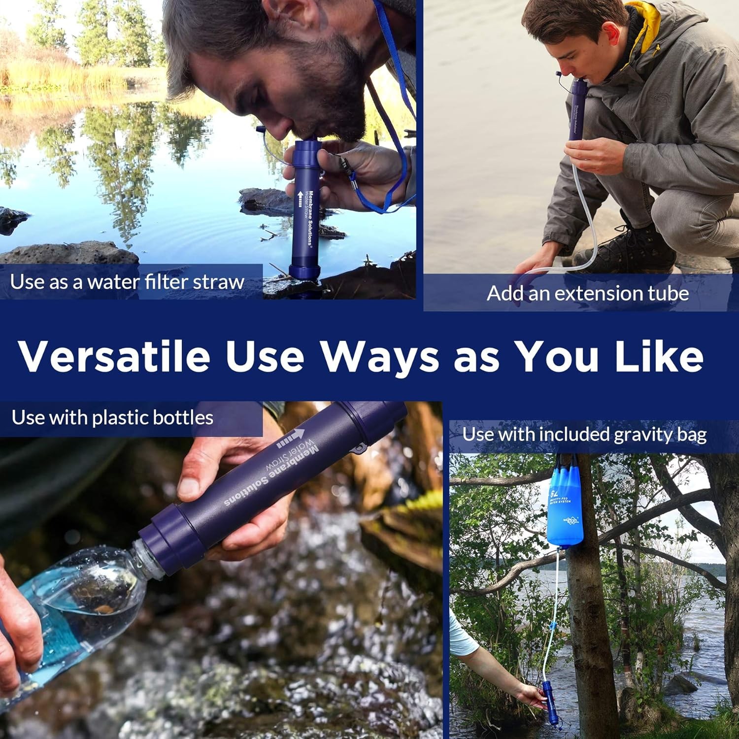 Gravity-Fed Water Filter System with2XPersonal Water Filter Straw Hiking,Camping