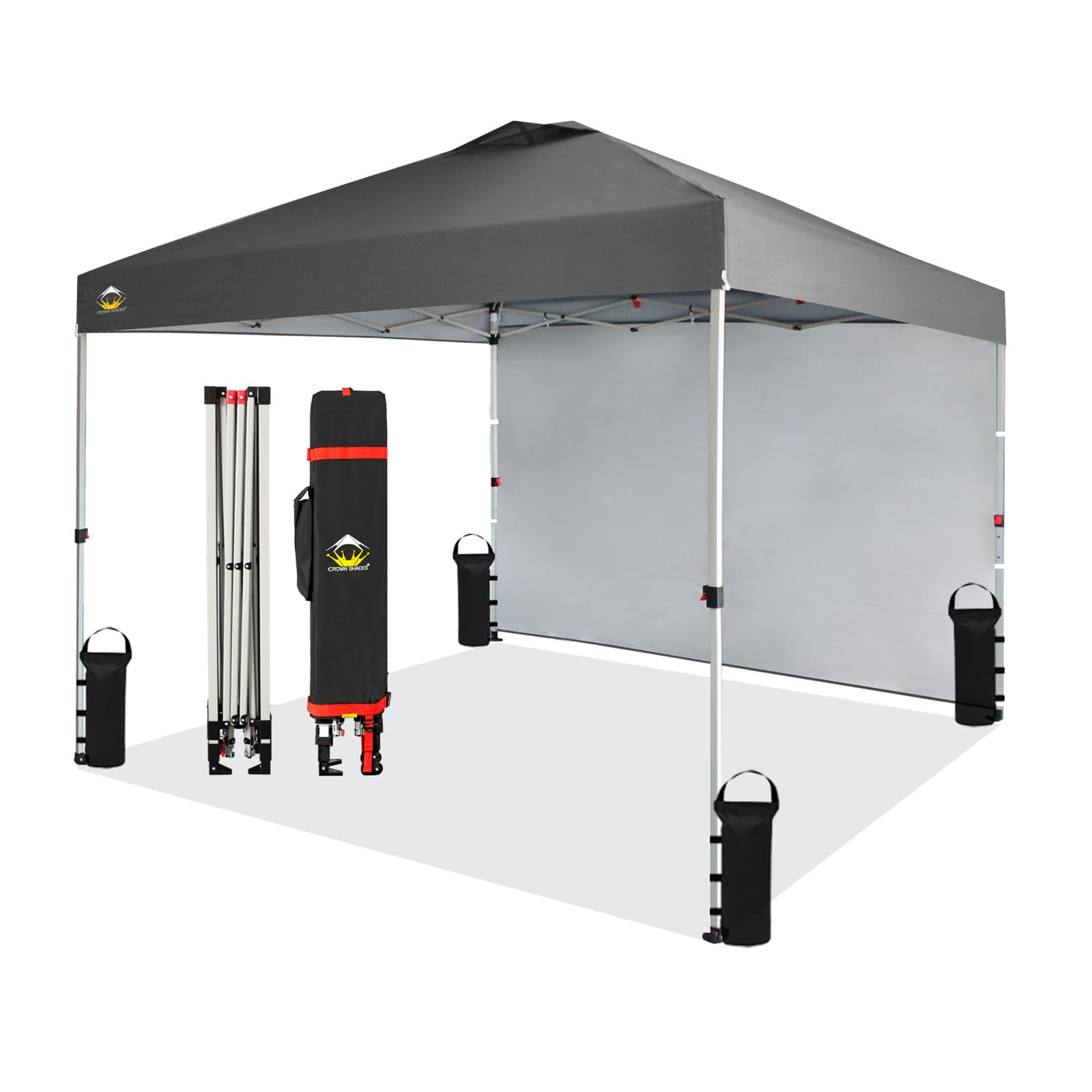 CROWN SHADES 10×10 Ft Pop Up Canopy Tent w/Sidewall & Push Lock, Grey (Used)
